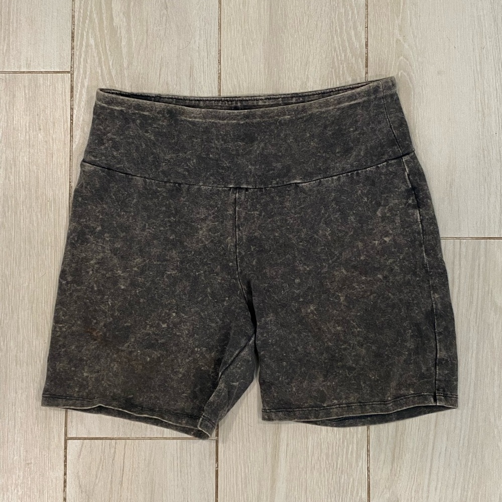 Green acid wash biker shorts